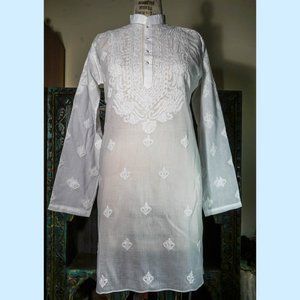Long Indian Cotton Kurta with Embroidery